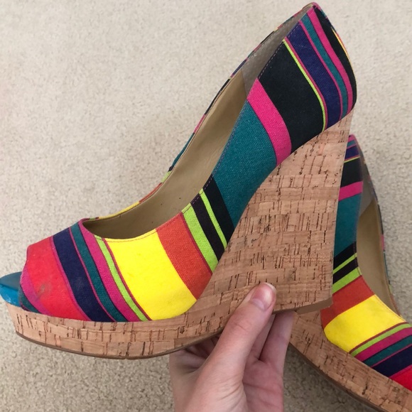 Nine West rainbow stripe cork wedge - Picture 6 of 7